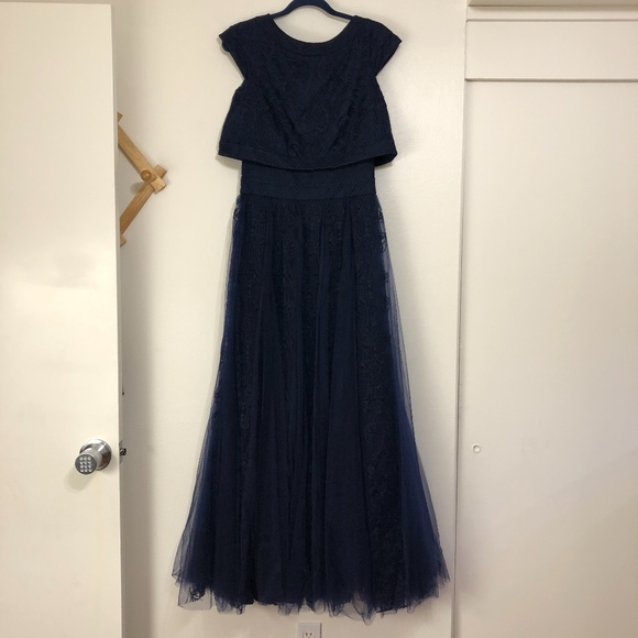 Tadashi Shoji Embroidered Tulle Crop Top Gown - Picture 4 of 8